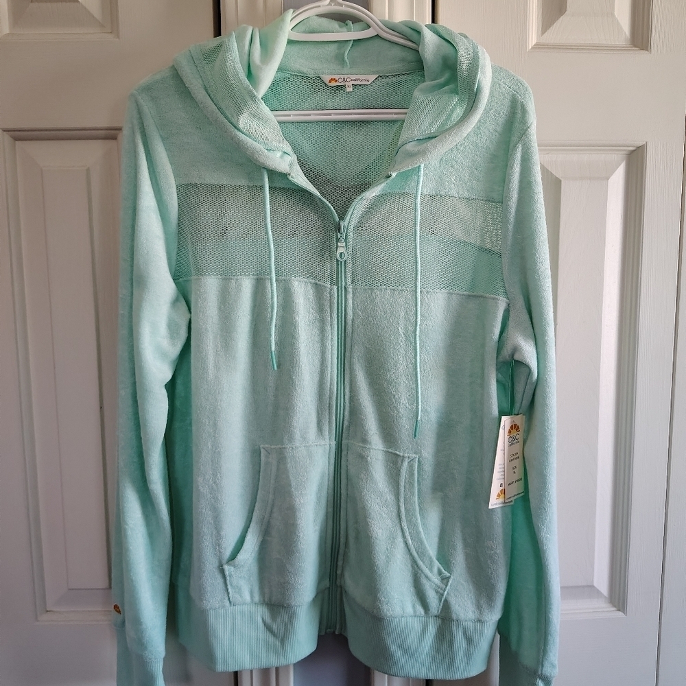C&C California Heather Mint Terry Zip Hooded Beach Jacket XL - Picture 1 of 12